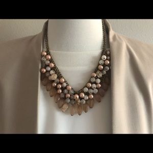 Pearl & stone fluid bib necklace, blush